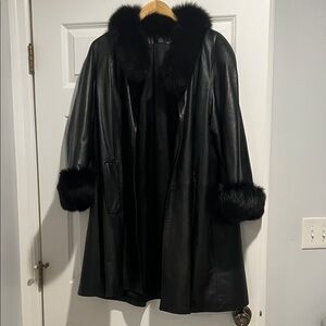 HM Leathercraft Black Leather Jacket with Fur Trim